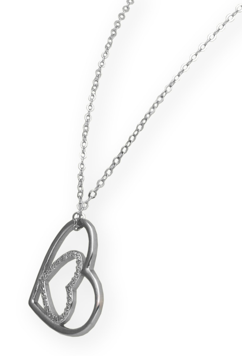 gargantilla plata cadena forzada motivo corazones calados con circonitas vista lateral