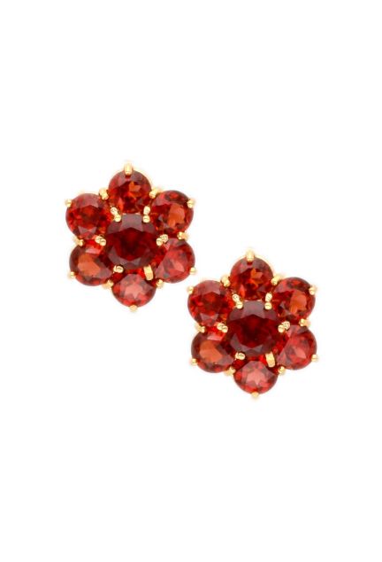 pendientes de oro amarillo 18k con granates finos roseta con siete piedras en garras fotografia para web el rubi joyeros toma frontal