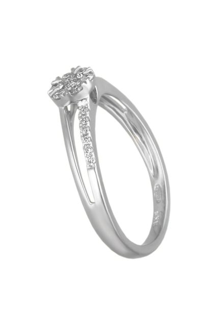 anillo compromiso sortija oro blanco 18 kilates con diamantes orla en brazo doble foto para web el rubi joyeros toma lateral