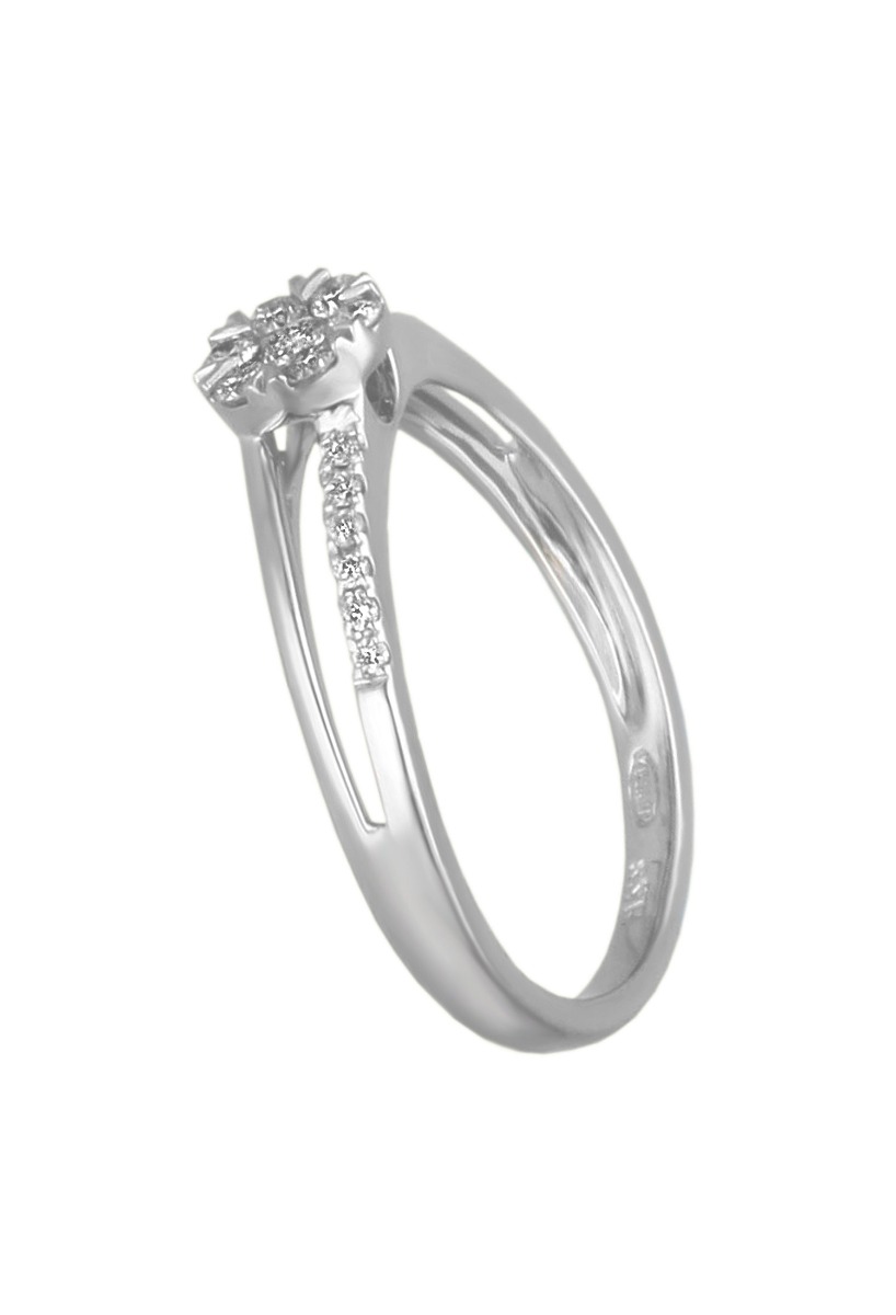 anillo compromiso sortija oro blanco 18 kilates con diamantes orla en brazo doble foto para web el rubi joyeros toma lateral