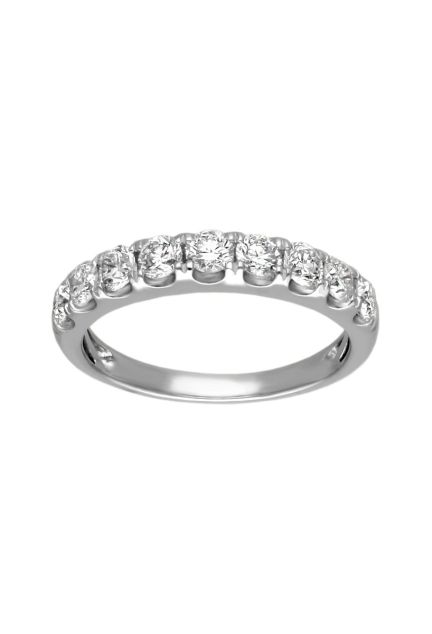 anillo compromiso oro blanco 18 kilates con 9 diamantes talla brillante que pesan 1,08 quilates fotografia para mostrar en la web de el rubi joyeros toma frontal