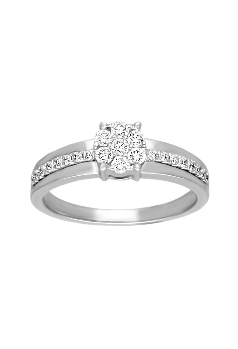 anillo compromiso oro blanco con diamantes roseta orla siete diamantes engaste invisible en brazo con galería fotografía principal para web el rubi joyeros