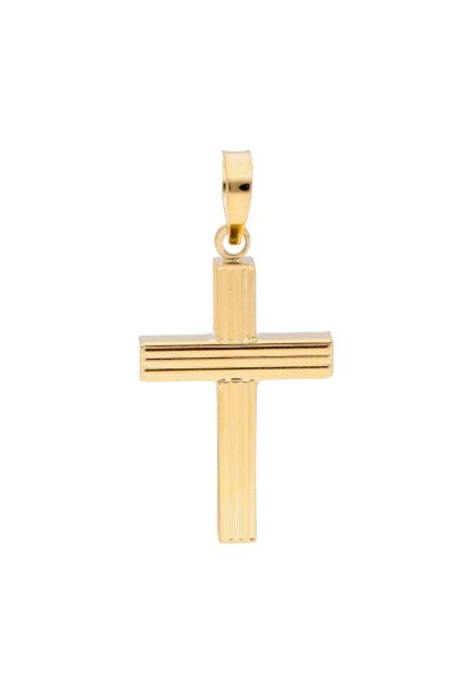 cruz de oro amarillo 18 kilates con cara lisa y cara rayada foto para web el rubi joyeros toma frontal