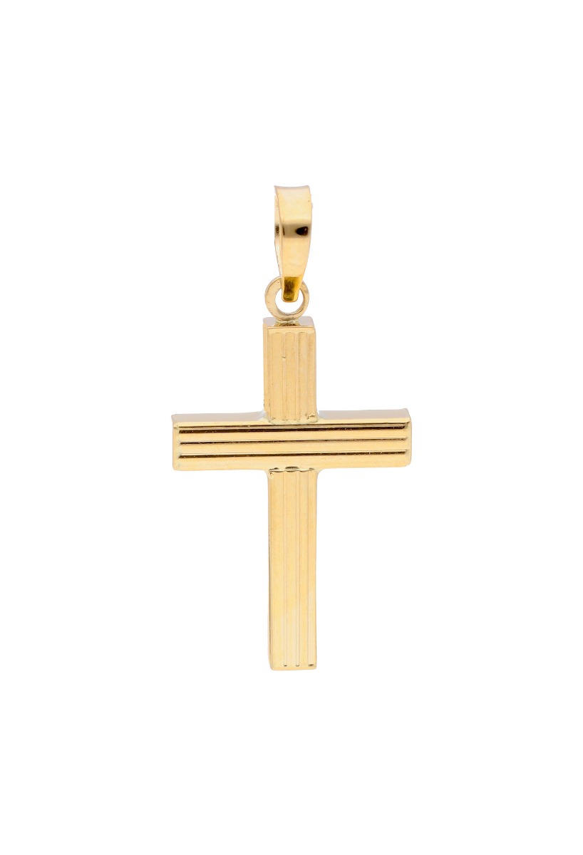 cruz de oro amarillo 18 kilates con cara lisa y cara rayada foto para web el rubi joyeros toma frontal