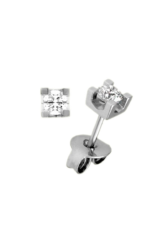 pendientes de oro blanco 18 kilates con diamantes engastados en garra de cuatro patas foto vertical para joyeria online el rubi joyeros