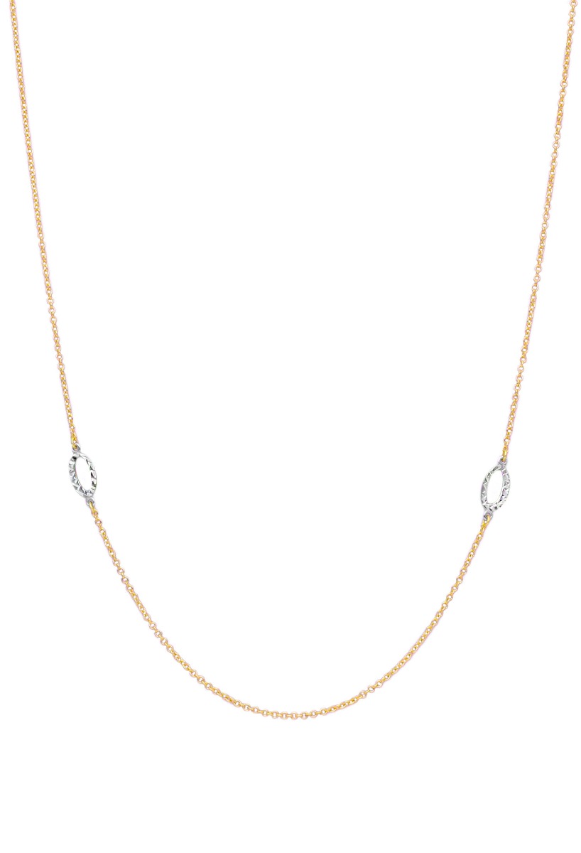 Gargantilla oro ley 18 kilates cadena de eslabones rolo con dos motivos oro blanco forma ojival fotografia para joyeria online el rubi joyeros toma frontal
