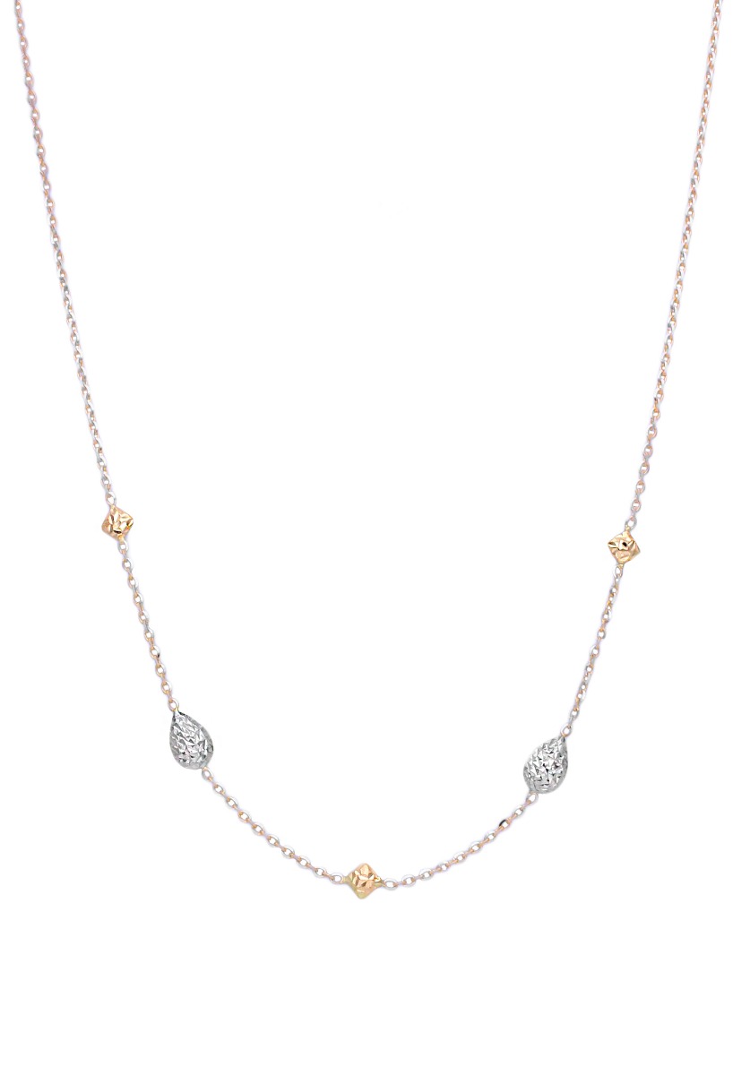 gargantilla oro bicolor 18 quilates cadena eslaboines forzados bicolores y cinco entrepiezas dos de oro blanco forma de lagrima y tres de oro amarillo forma de rombo fotografia para web el rubi joyeros toma uno