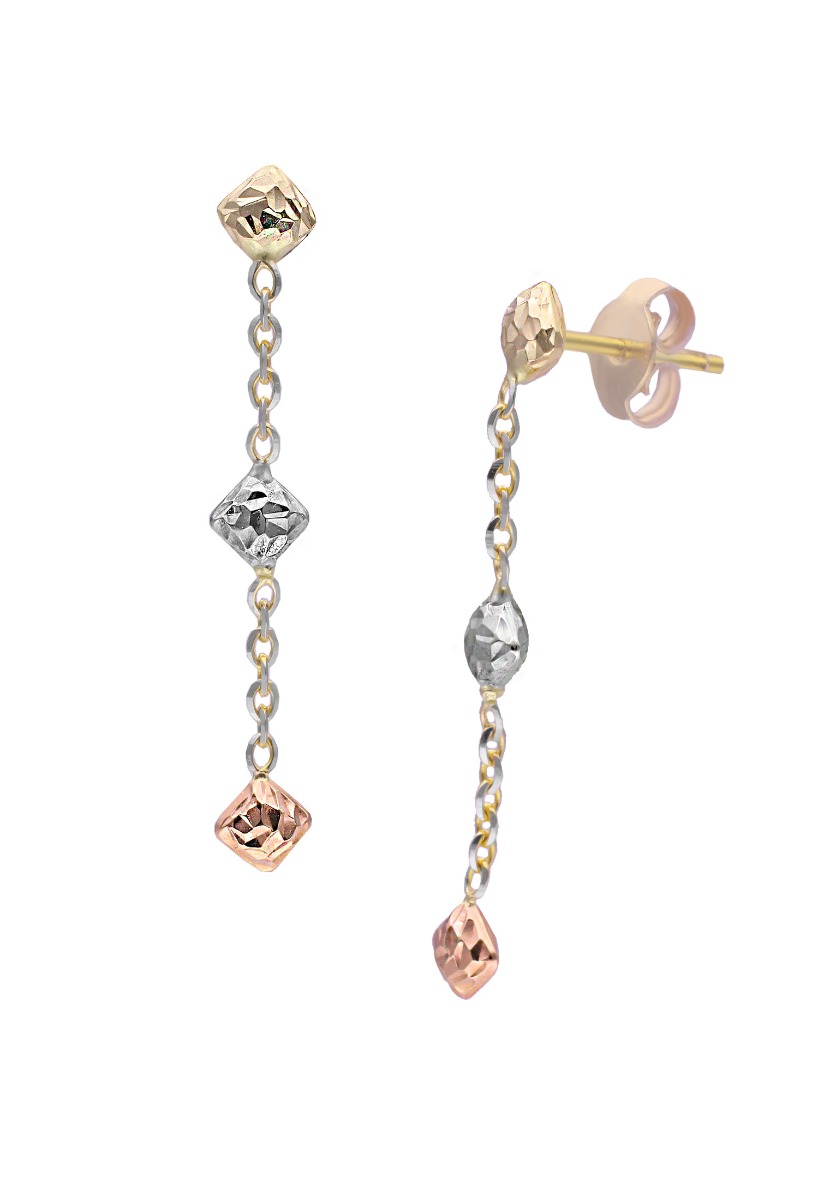 pendientes largos de oro tricolor fotos para exponer en la web de el rubi joyeros toma detalle presion