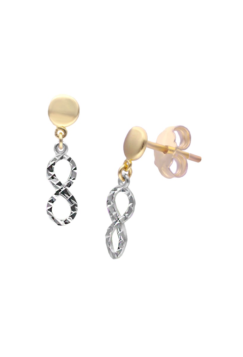 pendientes largos oro blanco y amarillo simbolo amor infinito fotografia detalle sistema de presion para web el rubi joyeros