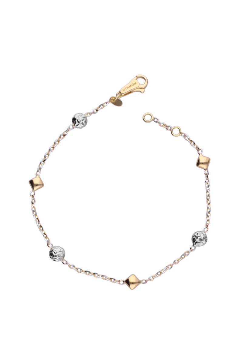 pulsera oro bicolor 18 kilates con entrepiezas romboides y esfericas fotografia principal para joyeria online el rubi joyeros