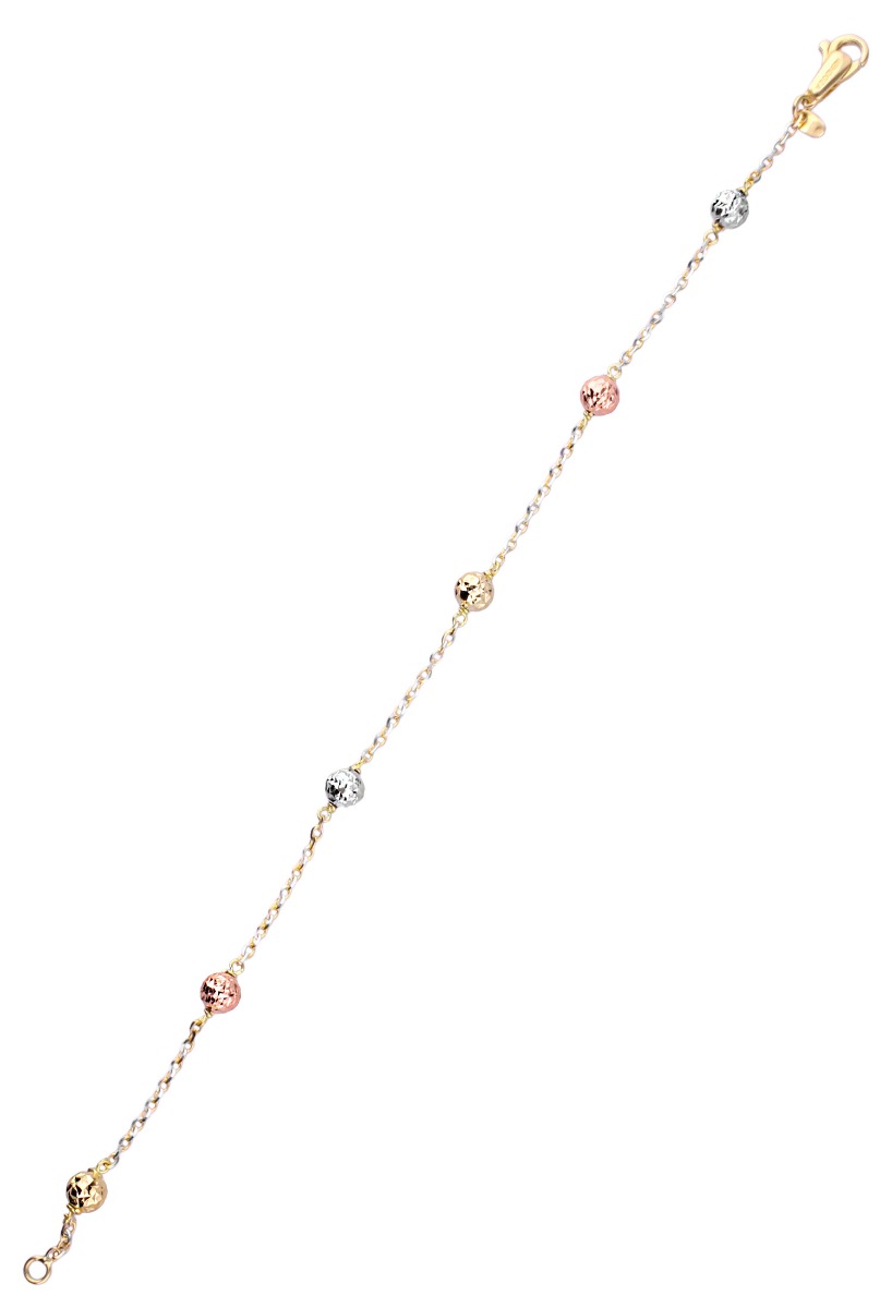 pulsera oro tricolor rosa blanco y amarillo entrepiezas bolas en cadena bicolor foto extendida para joyeria online el rubi joyeros