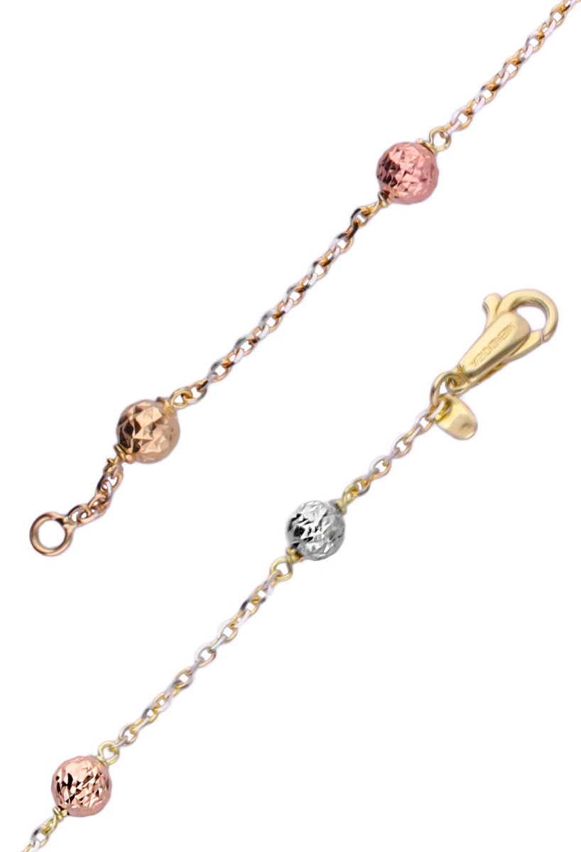 pulsera oro tricolor rosa blanco y amarillo entrepiezas bolas en cadena bicolor foto detallada aumentada para joyeria online el rubi joyeros