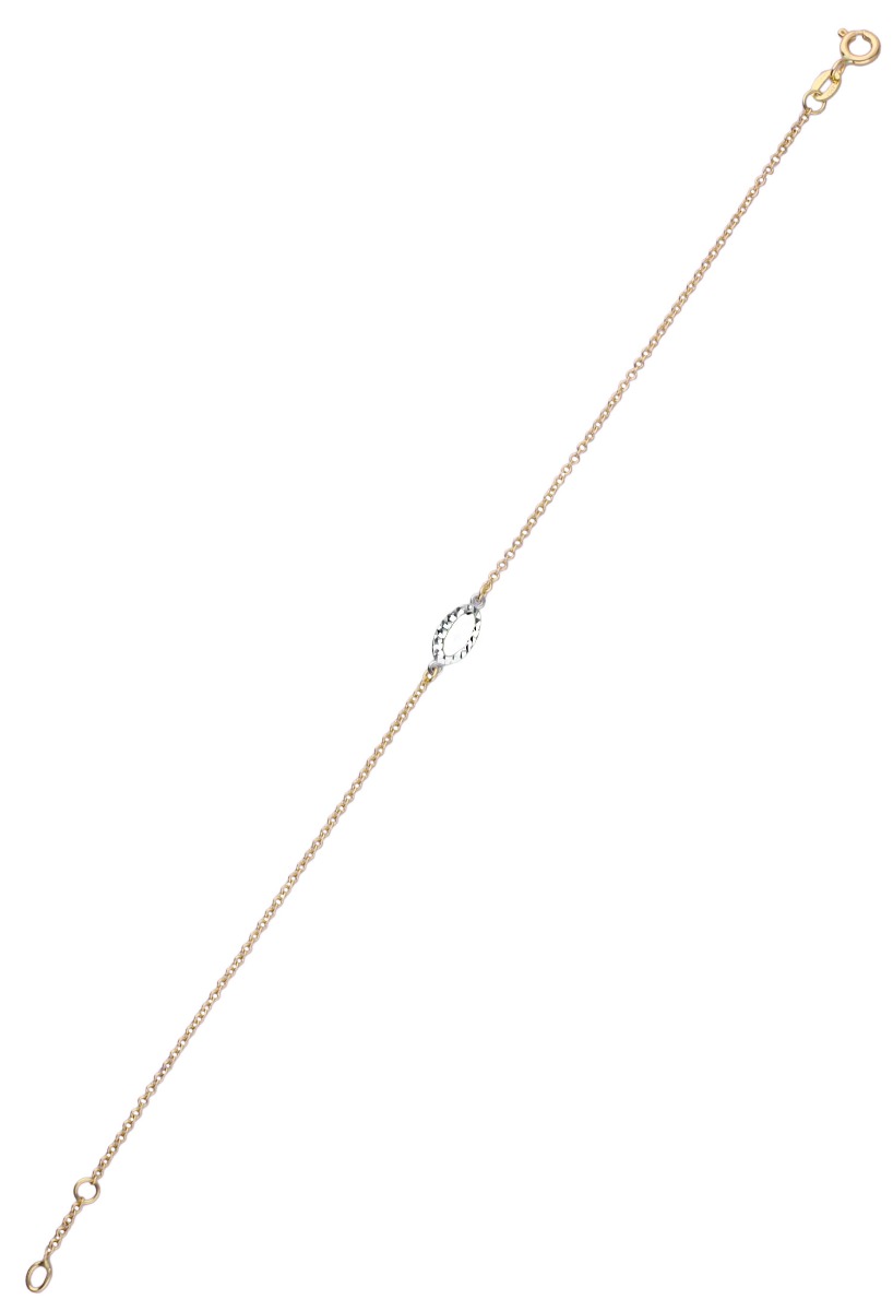 pulsera oro bicolor 18 kilates eslabones rolo con motivo central forma ojival foto extendida para web el rubi joyeros