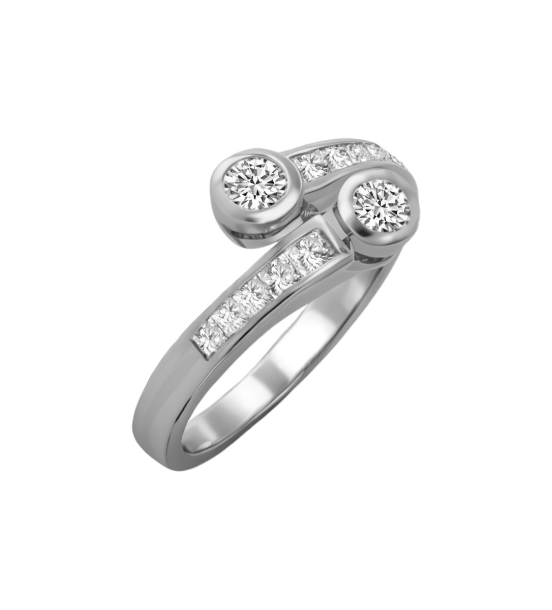 anillo compromiso oro blanco 18 ktes modelo tu y yo con diamantes talla brillante y talla princesa vista lateral para web