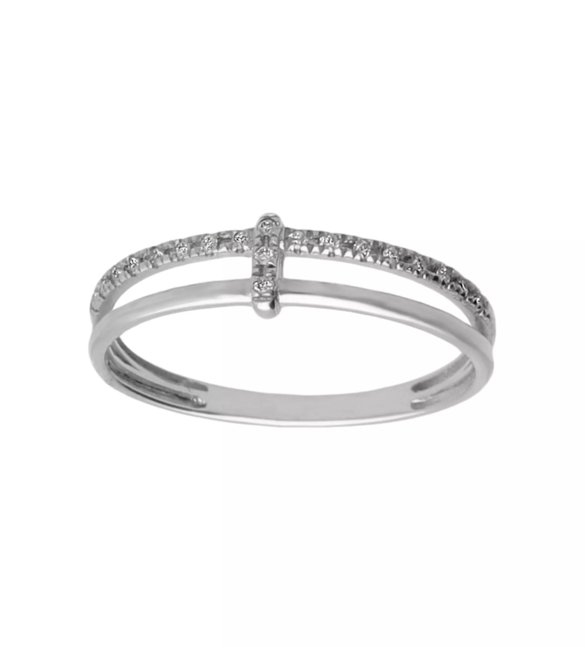 sortija de oro blanco con diamantes dos brazos unidos