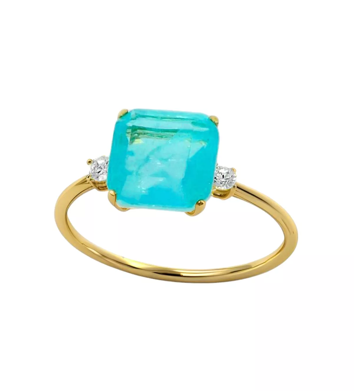 anillo de oro con cuarzo color verde azulado