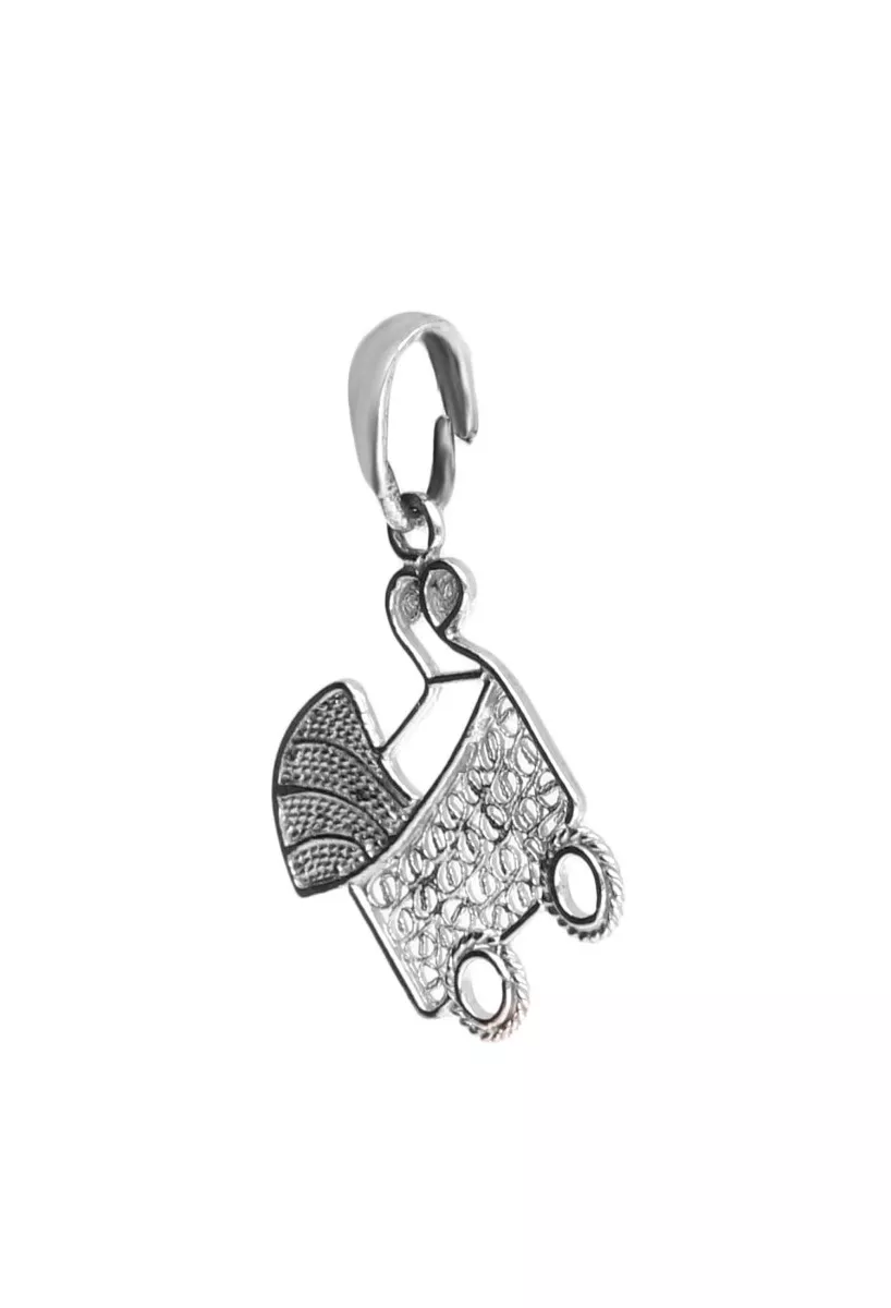 Charm en plata ley con forma de cochecito de bebé 022_F-COCHECITO foto lado