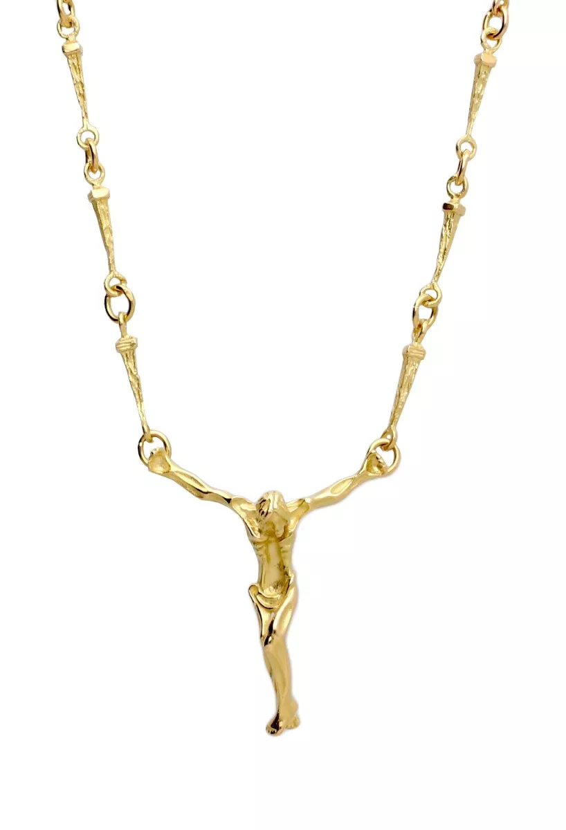 cristo de dali con cadena de clavos oro amarillo 18 kilates fotografia frontal