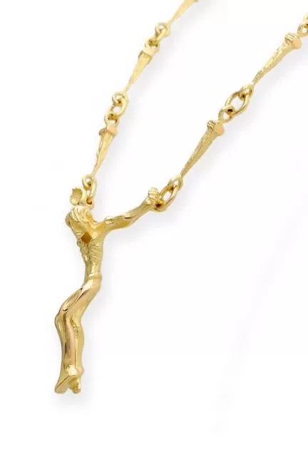cristo de dali con cadena de clavos oro amarillo 18 kilates fotografia lateral