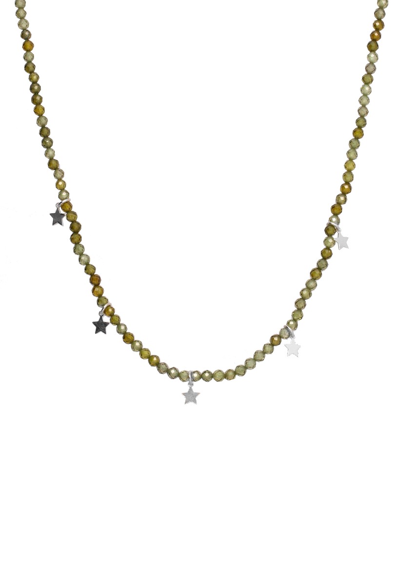 gargantilla cuarzo verde y plata con estrellas de cinco puntas foto principal