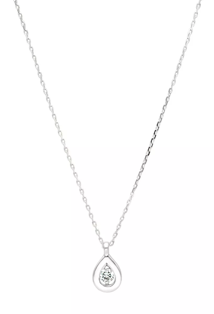 gargantilla de oro blanco con motivo perilla y un diamante talla brillante foto toma de frente