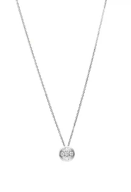 gargantilla de oro blanco primera ley con colgante redondo chaton de siete diamantes talla brillante