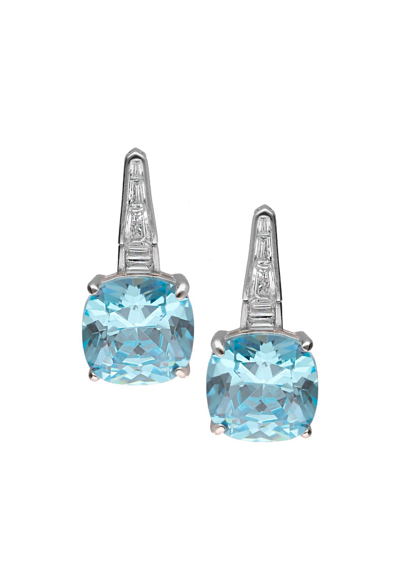 pendientes plata con cuarzo color aguamarina y circonitas foto frontal