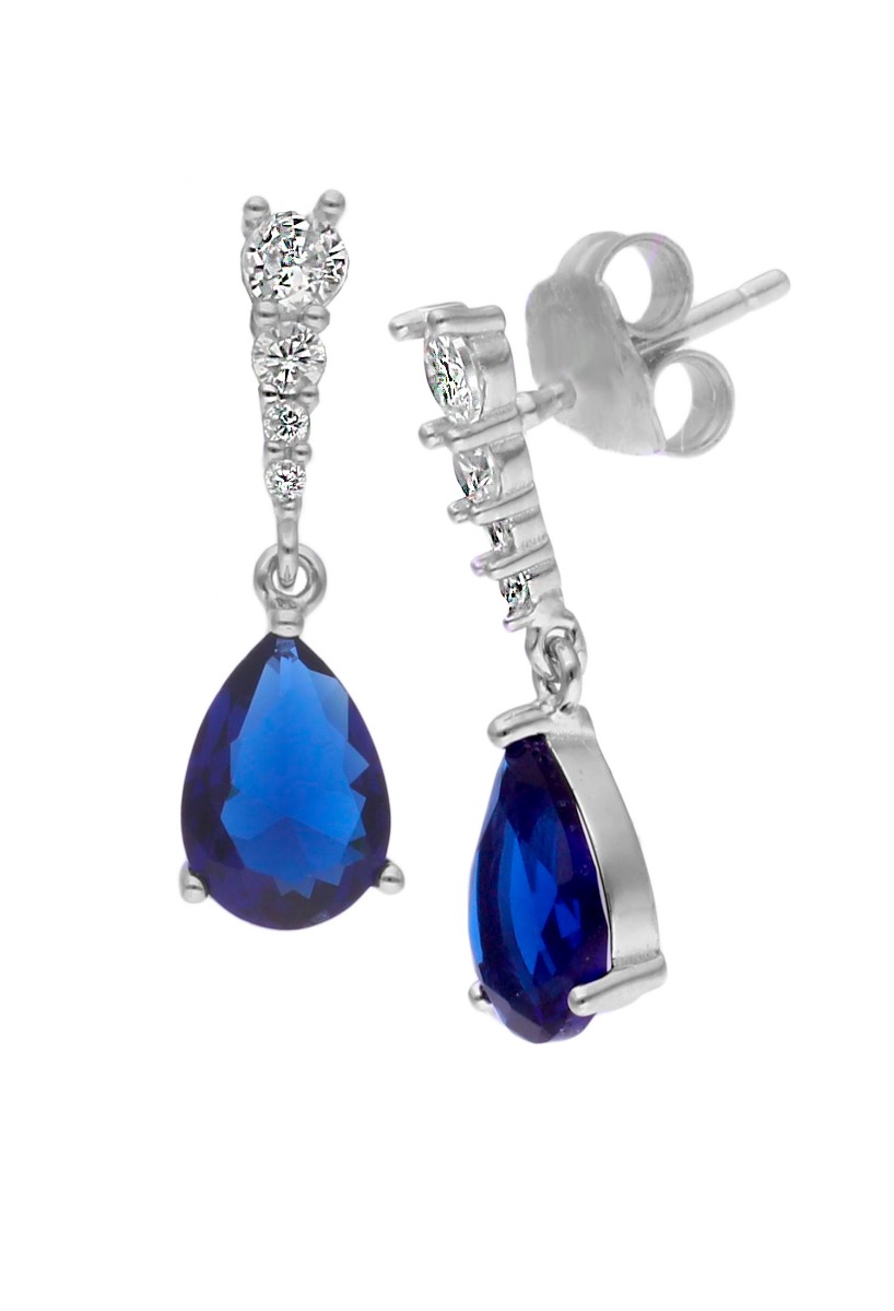 Pendientes de plata largos con circonitas y piedra azul 280_2024083-Z foto 2