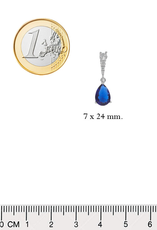 Pendientes de plata largos con circonitas y piedra azul 280_2024083-Z medidas