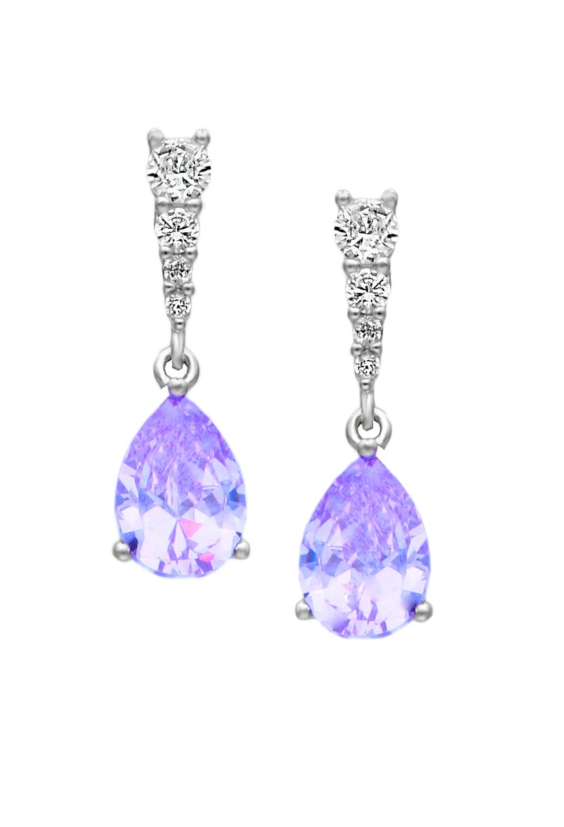 Pendientes de plata largos con circonitas y piedras malva 280_2024083-AM