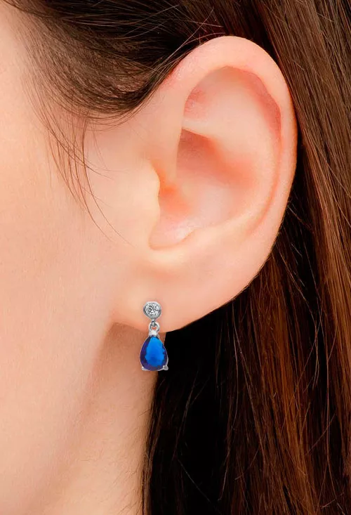 Pendientes de plata y circonita con piedra azul 280_2024090-Z foto puesta