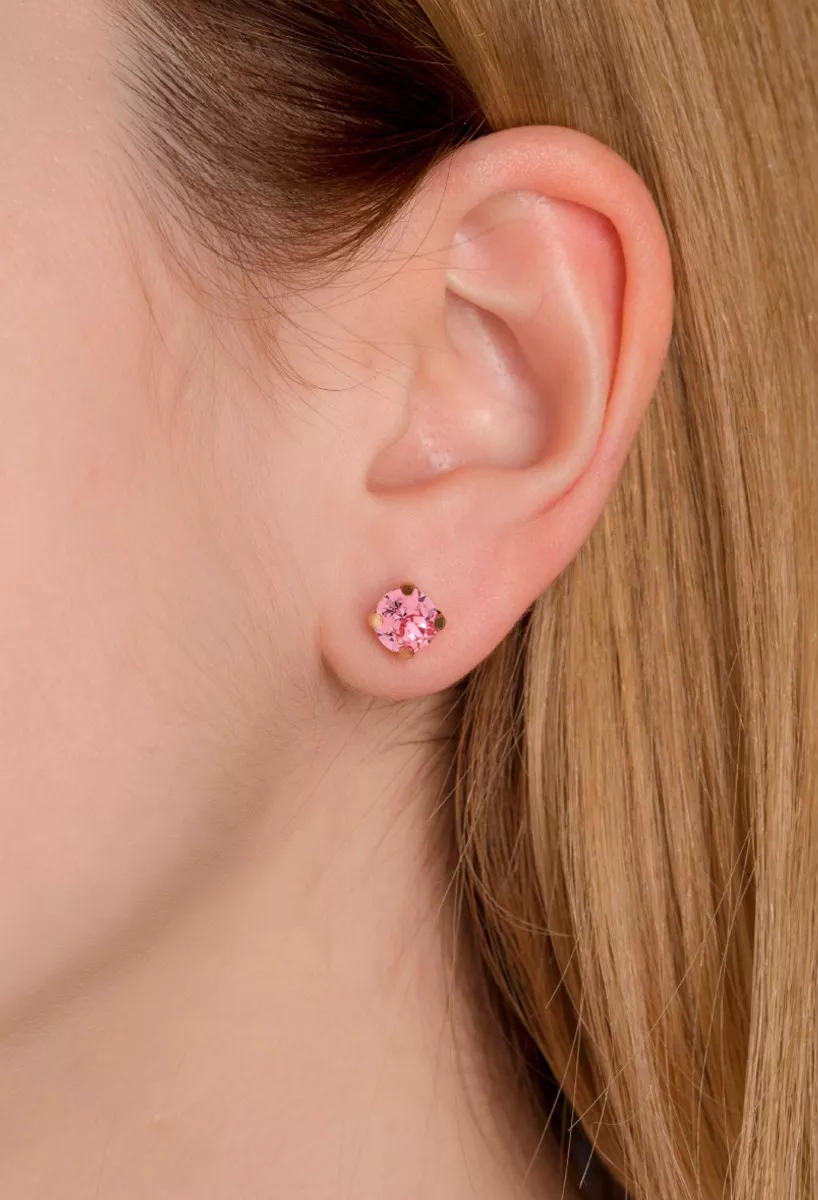 Pendientes plata chapada y piedra color rosa 273_A3285-26T puesto