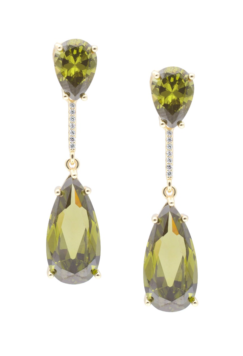 pendientes plata glamour 925 modelo largo con olivinas y circonitas fotografia frontal para web