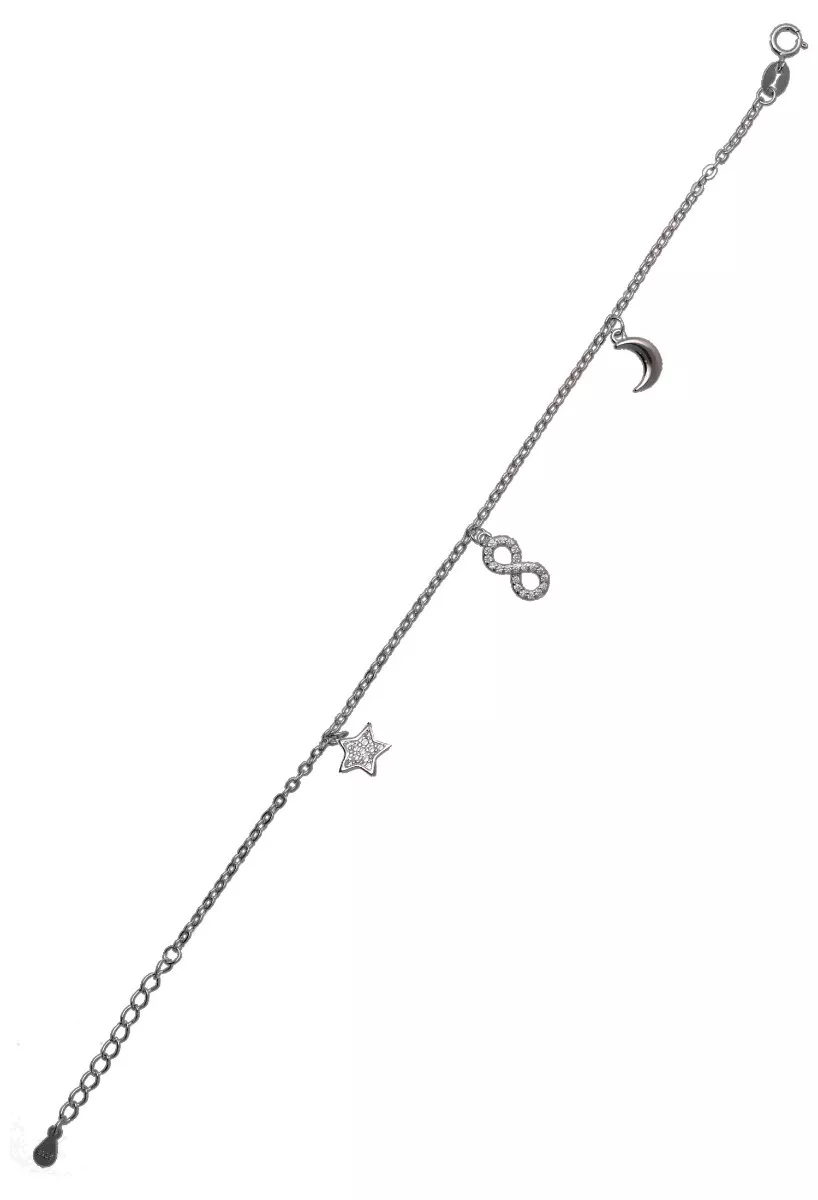Pulsera de plata con entrepiezas estrella, infinito y luna 240_PR-122 sección