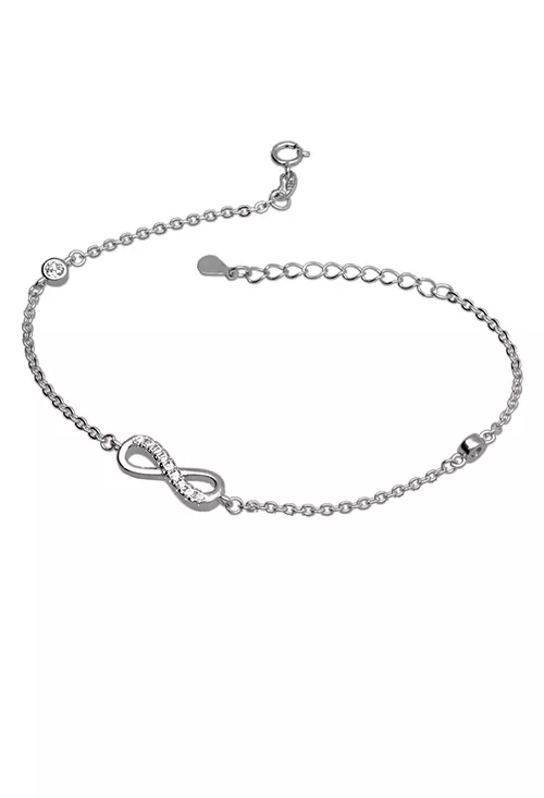 Pulsera de plata con entrepiezas infinito y dos chatones circonita 240_PR-16-1C