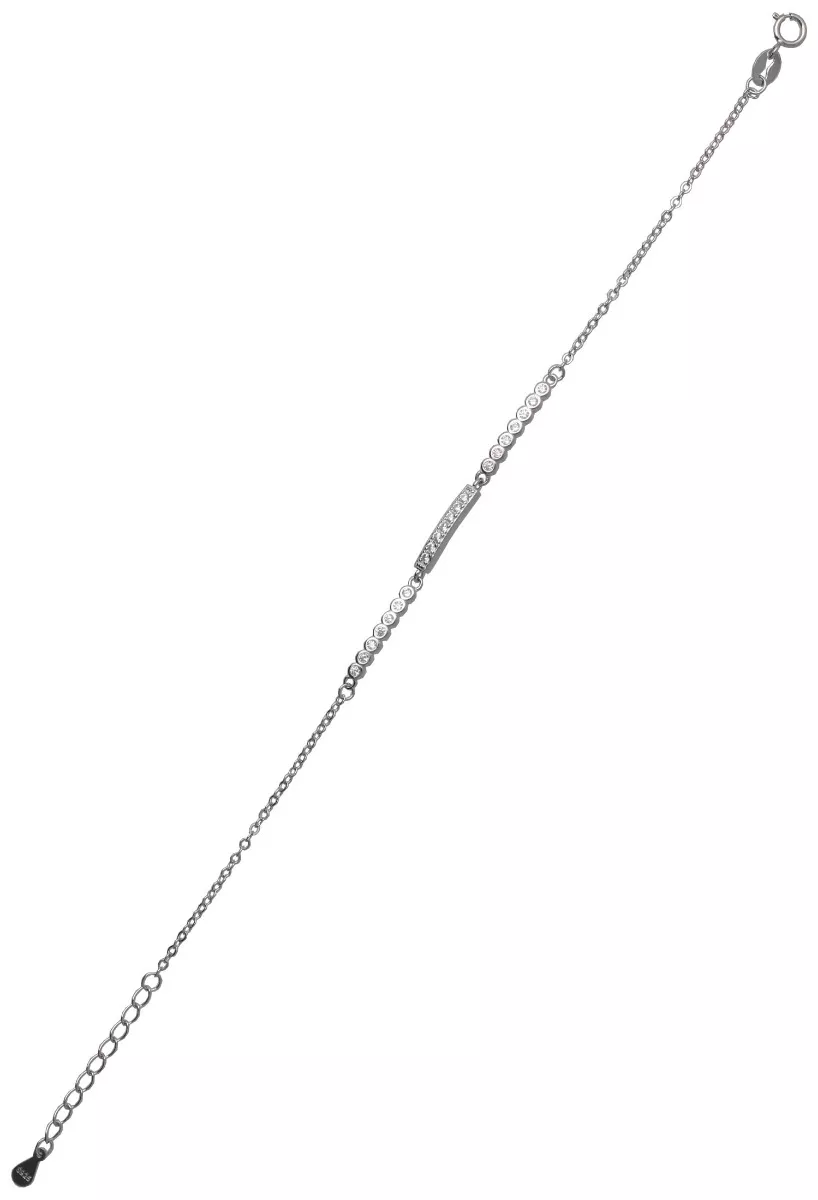 Pulsera en plata con entrepiezas de circonitas en carril y chatón 240_PR-041BB estirada
