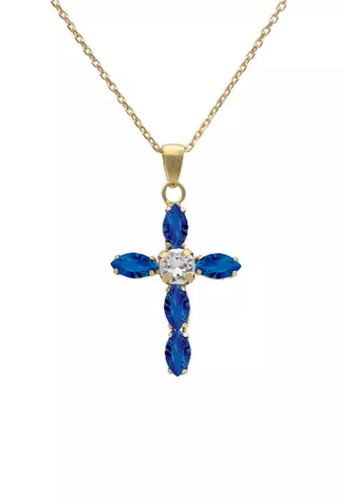Gargantilla de plata chapada cruz con piedras color zafiro 273_A3726-08DG