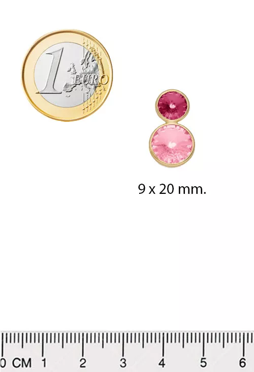 Pendientes de plata chapada con cristales rosa y fucsia 273_A4220-26DT medidas