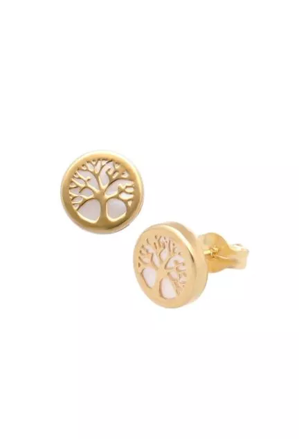 pendientes oro amarillo 18 ktes con nácar representando el arbol de la vida fotografia toma frontal y lateral