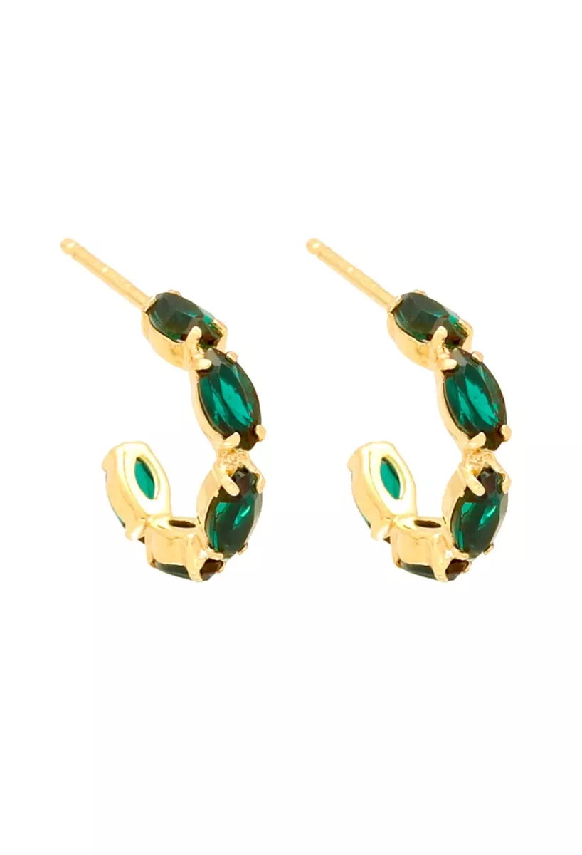 Pendientes plata chapada con piedras color verde esmeralda 273_A4136-20DT