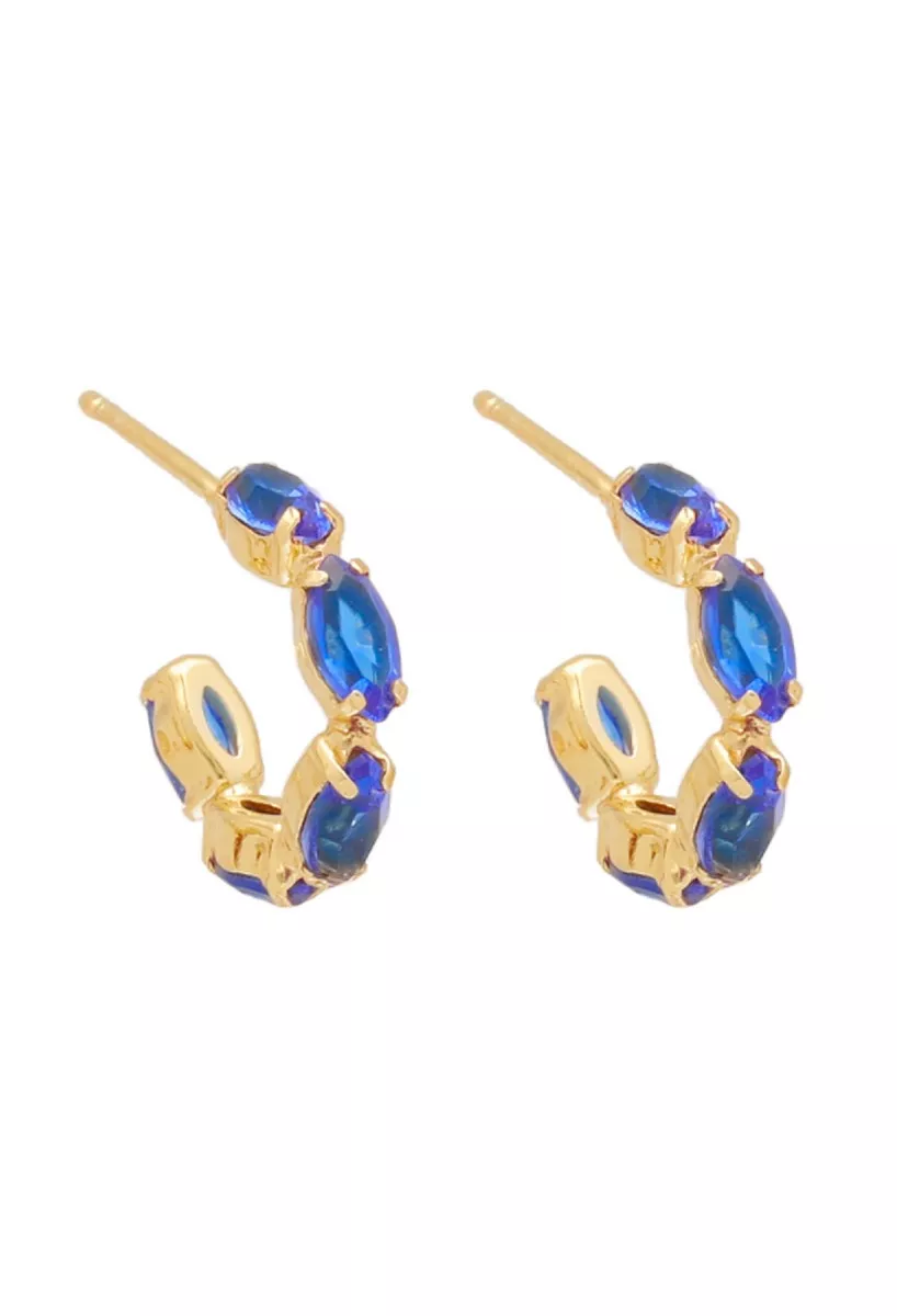 Pendientes plata chapada semicirculares con piedras azules 273_A4136-08DT