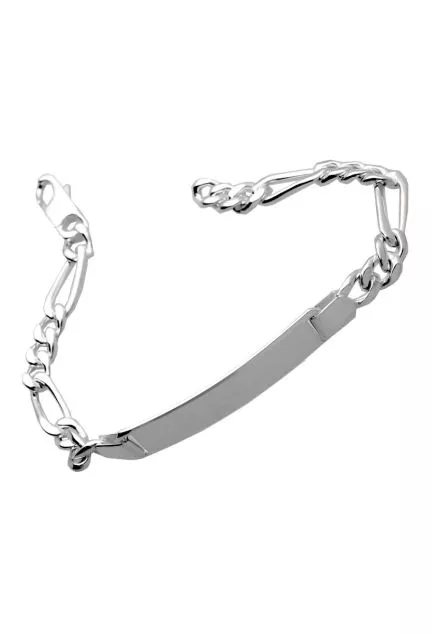 pulsera de plata con chapa para grabar eslabones combinados tres por uno foto principal para web