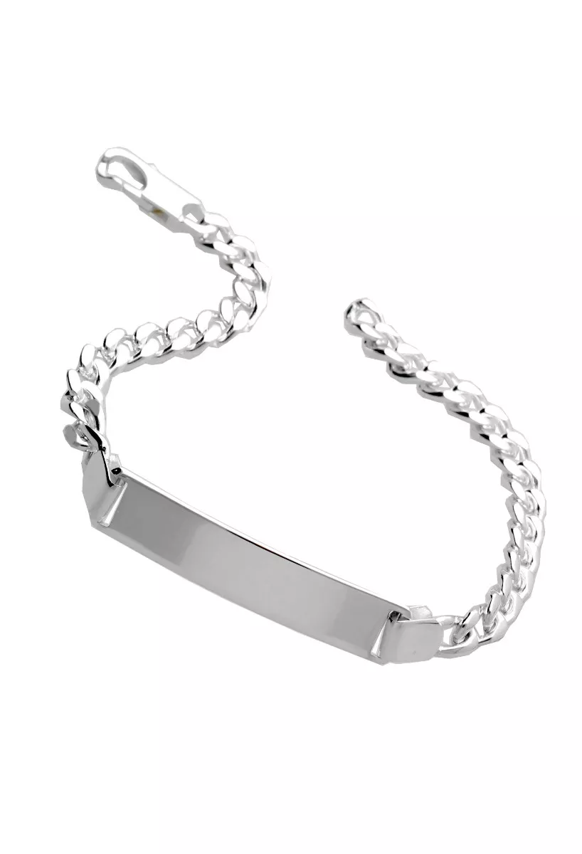 pulsera hombre plata de ley con chapa para grabar eslabones barbados foto para parrilla web el rubi joyeros