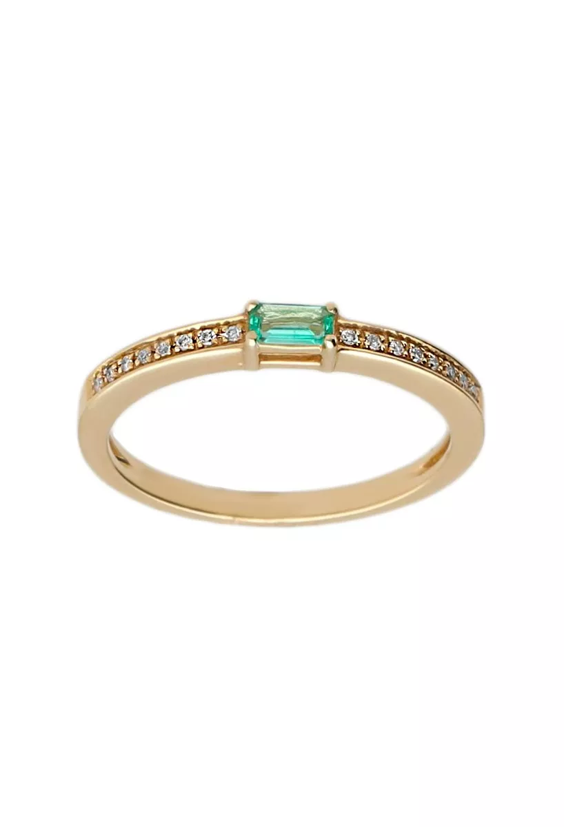anillo oro amarillo 18 ktes con esmeralda y diamantes fotografia frontal