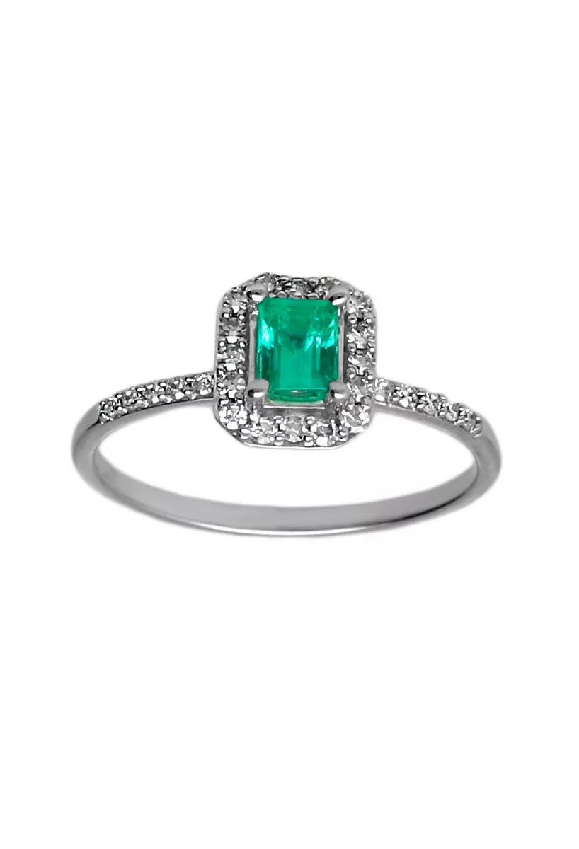 anillo de oro blanco 18 kilates con esmeralda y brillantes fotografia para web el rubi joyeros toma frontal
