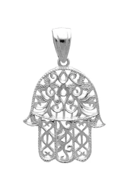 colgante plata de ley 925 mmas, mano de Fátima acabado calado filigrana fotografia frontal