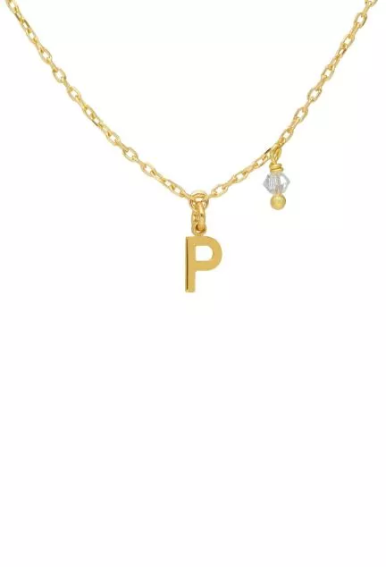 Gargantilla de plata chapada letra P y cristal 273_A4231-PDG