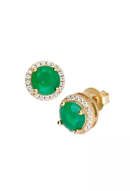 pendientes plata chapada con cuarzo verde esmeralda y circonitas foto toma de frente y de lado