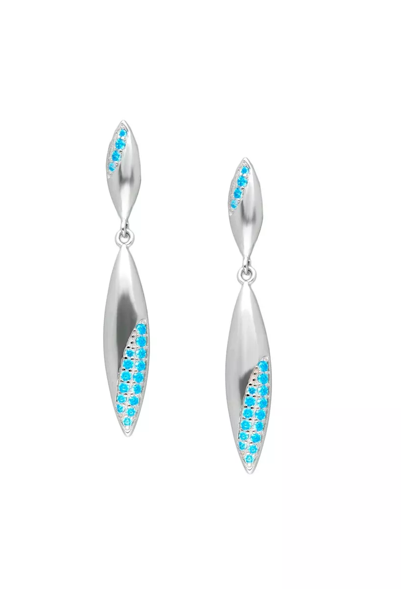 pendientes largos de plata con piedras de tono topacio azul fotografía de frente