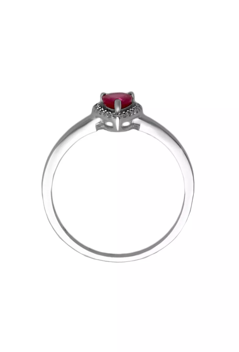 anillo oro blanco 18k con rubi fino y diamantes fotografia tomada desde arriba